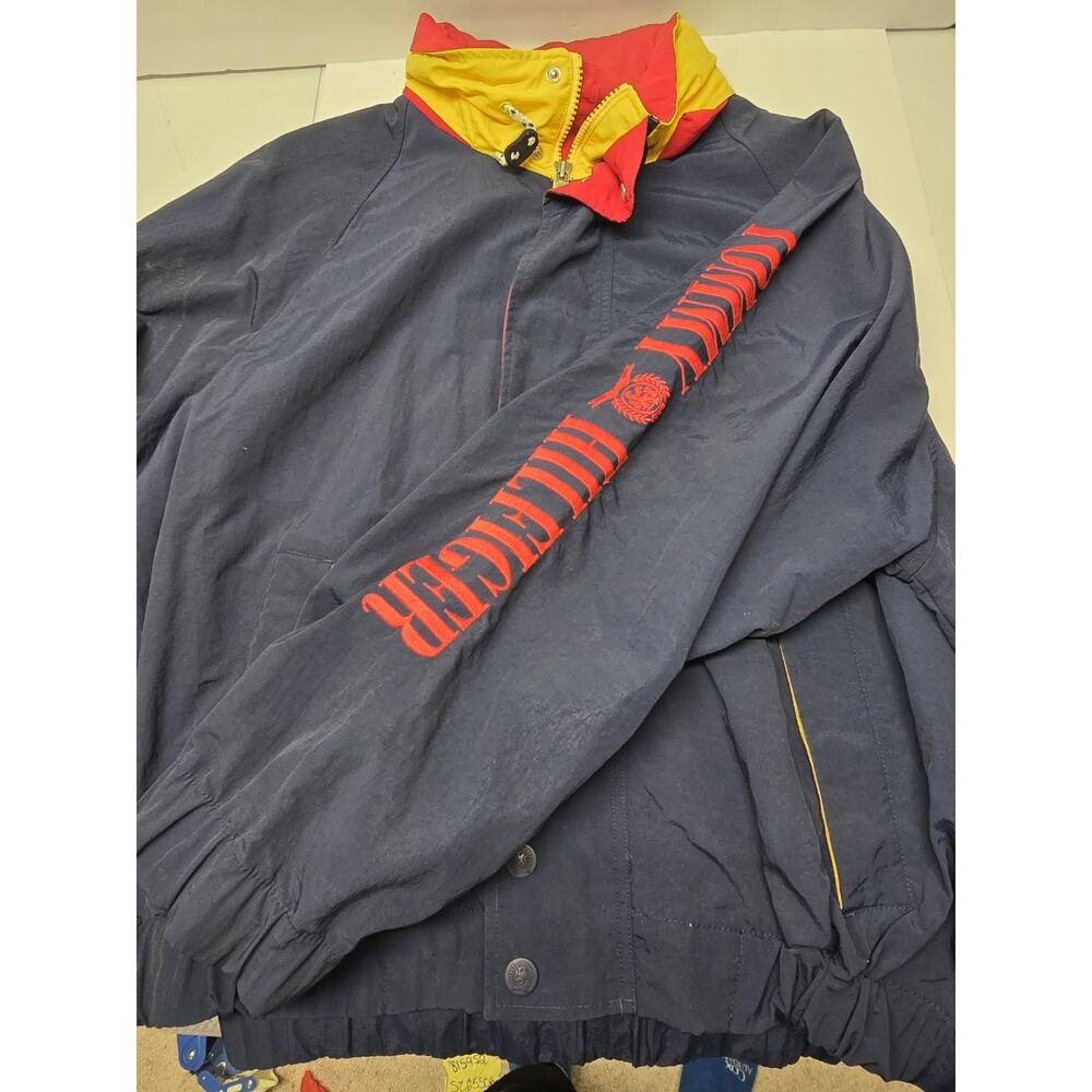 Vintage Tommy Hilfiger Jacket Rare Streetwear Hype 2XL Blue Yellow Red Patch